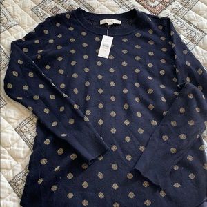 LOFT Navy Gold Polka Dot Sweater NWOT XS